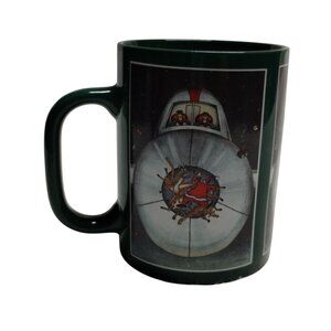 The Far Side Green Ceramic Mug by Gary Larson with Santa & Reindeer Design 1989‎